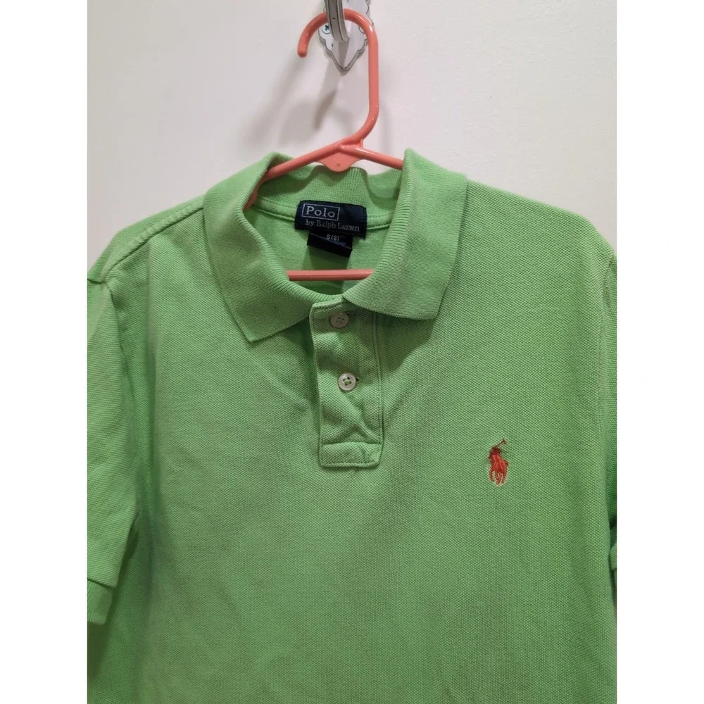 Polo‎ Ralph Lauren Little Boys Green Short Sleeve Cotton Shirt Sz. 8 Orange Pony